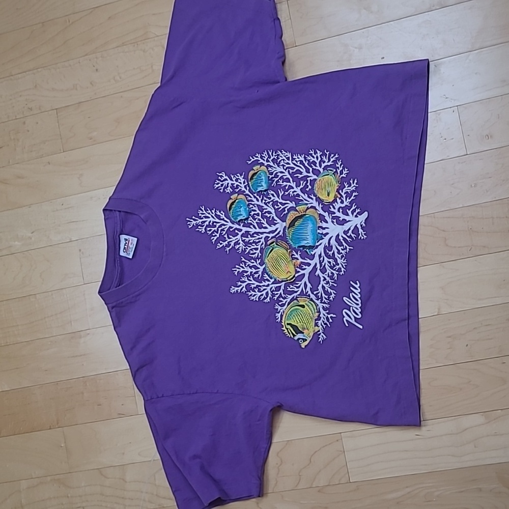 Palau Cropped OSFA Purple Coral Reef and Fish Tourist T-Shirt